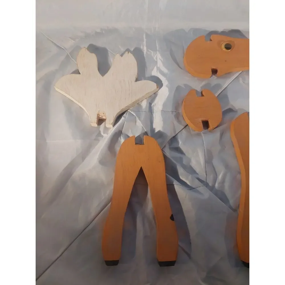 Vintage Rudolph Reindeer Christmas Decoration 19.5” Painted Wood Slot Build